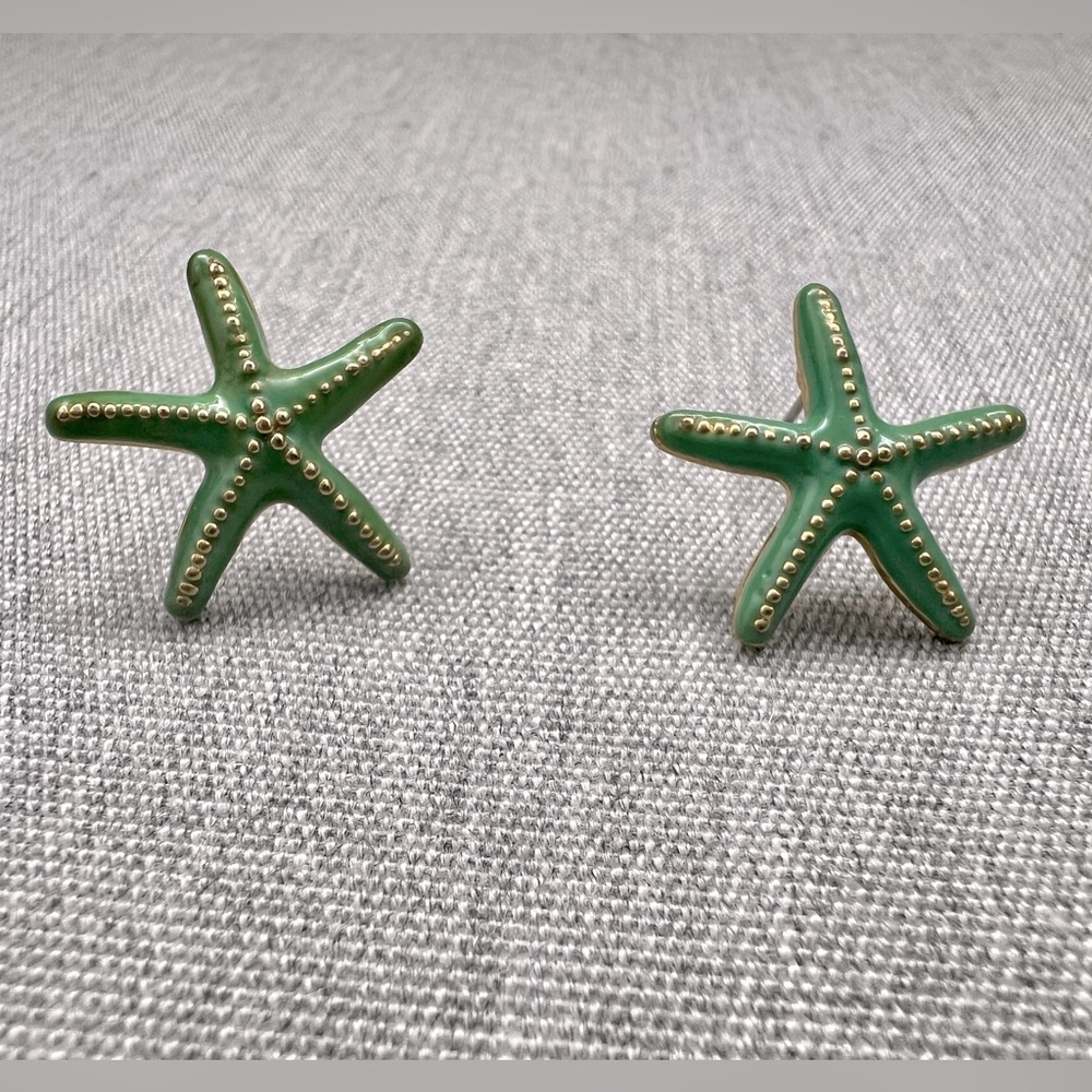 Starfish earrings in sea foam green with gold accents